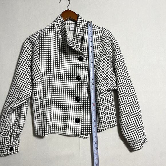 Cabi Grid Print Asymmetrical Button Up Jacket Blazer High Neck - Size XS - Picture 6 of 9